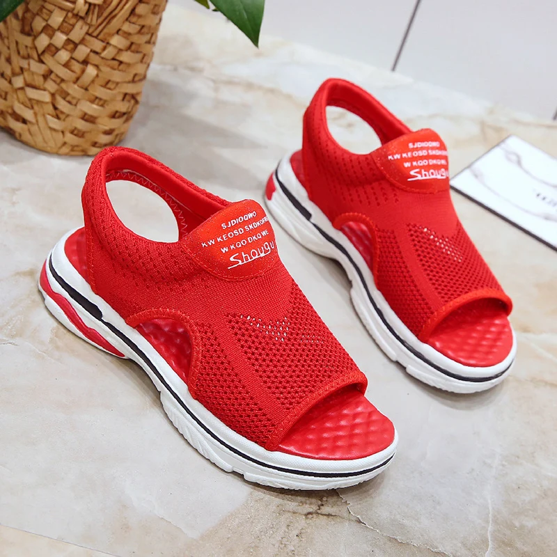 

35-40Sports Sandals Women Summer New Mesh Casual Flying Woven Women's Shoes Flat Hollow Student Soft Bottom Fish Mouth Sandals