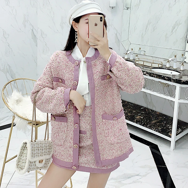 Новая мода осень твид комплект Для женщин элегантные Однобортный с длинным