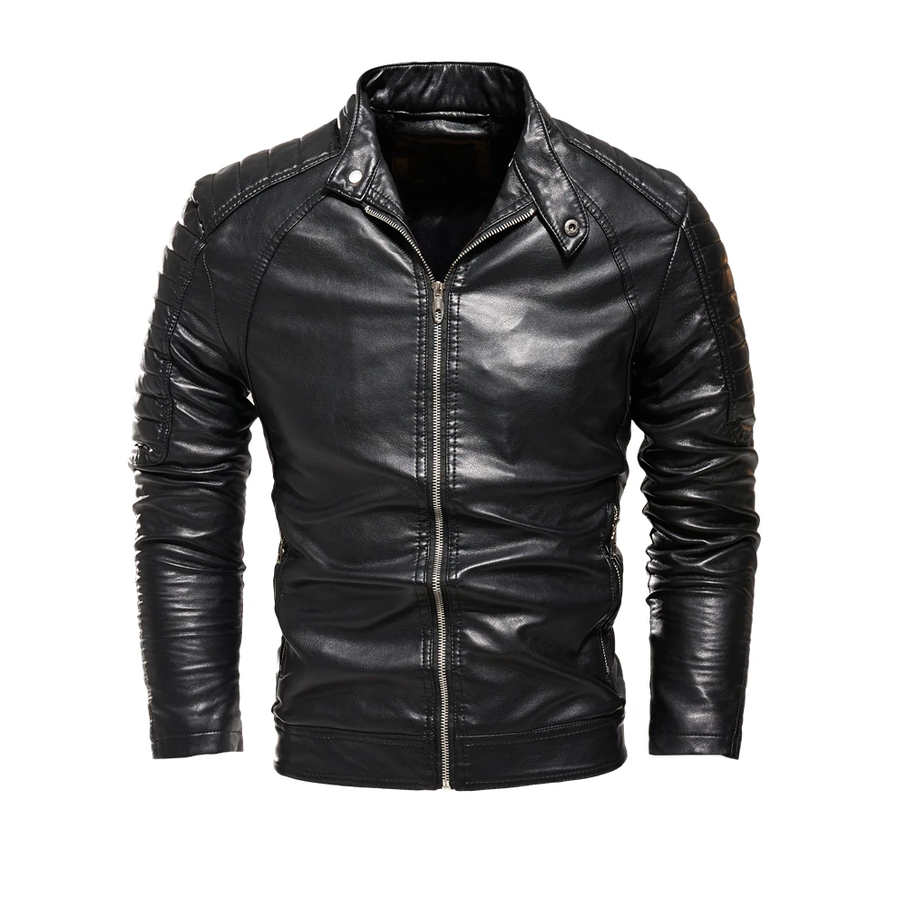 

Faux Leather Jacket Men New Autumn Winter Fleece Motorcycle PU Leather Jacket Male Classic Casual Windbreaker Slim Fit Coat C390
