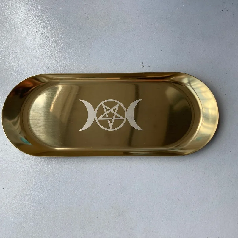 

Three phase moon five awn star ritual tray stainless steel gilded altar props and ornaments Wizard Tarot Game Accessories Gift
