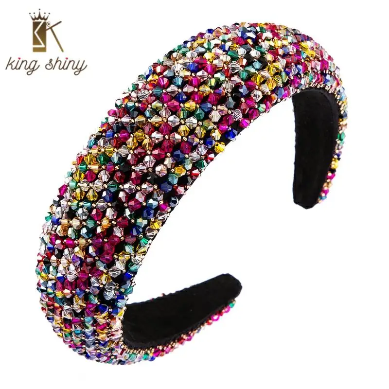 

Gorgeous Baroque Full Multi Color Crystal Wide Headband Hand Made Beaded Thin Sponge Hairband Woman Wedding Party Hair Accessory