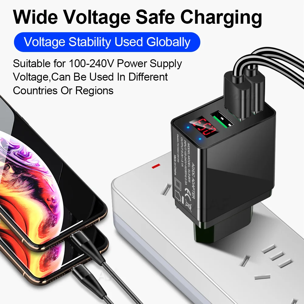 Зарядное устройство OLAF с 3 портами USB светодиодный дисплей штепсельная вилка