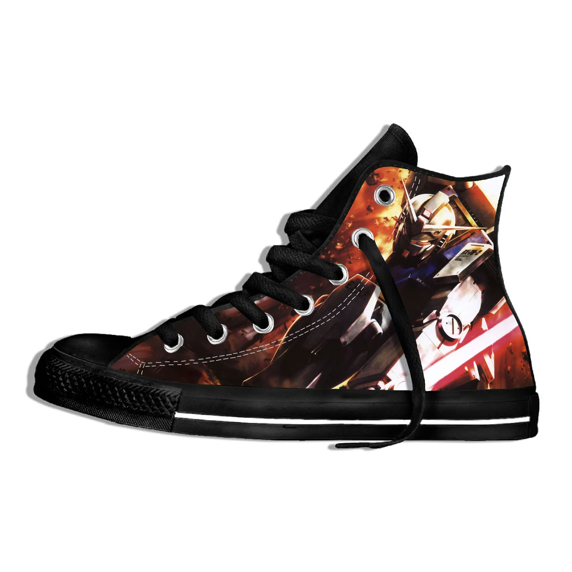 

Canvas Shoes Mobile Suit Gundam 0079 High Top Women Woman Men Black Flats 3D Print Casual Fashion Shoes