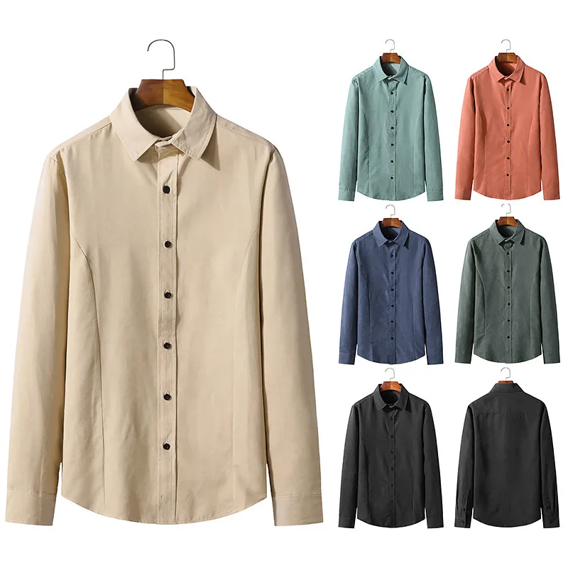 

Men's Long Sleeve Fashion Button Solid Color Retro Casual Slim Fit Shirts