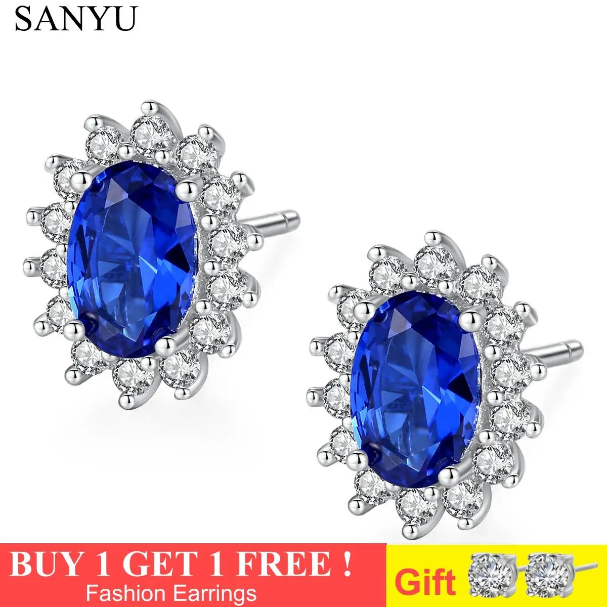 Женские серьги-гвоздики с натуральным сапфиром SANYU овальная серьга топазом из