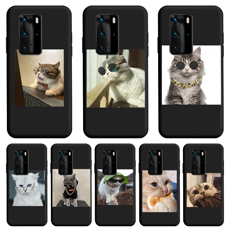 

Cute kitten Black TPU Shell Soft Silicone For HUAWEI P40 Pro Case Matte Black Edging Fashion Personality Shell For HuaweiP40Pro
