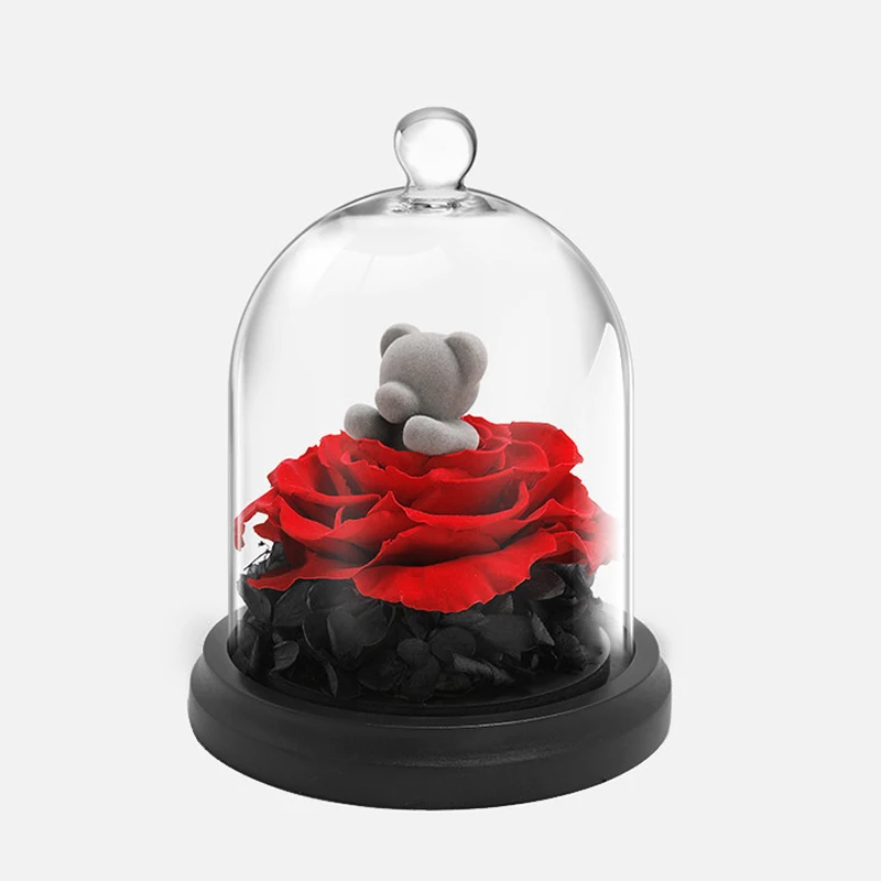

Eternal Rose Bunny Bear Rose In Glass Dome Beauty and The Beast Preserved Flower Rabbit Romantic Valentine Mother's Day Gifts