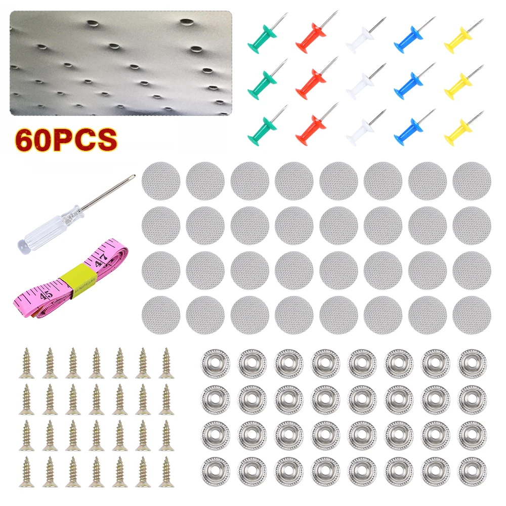 

60Pcs Car Roof Rivets Repair Kit Roof Snap Rivet Retainer Roof Fixed Guard with Buckle Screwdriver Interior Accessories