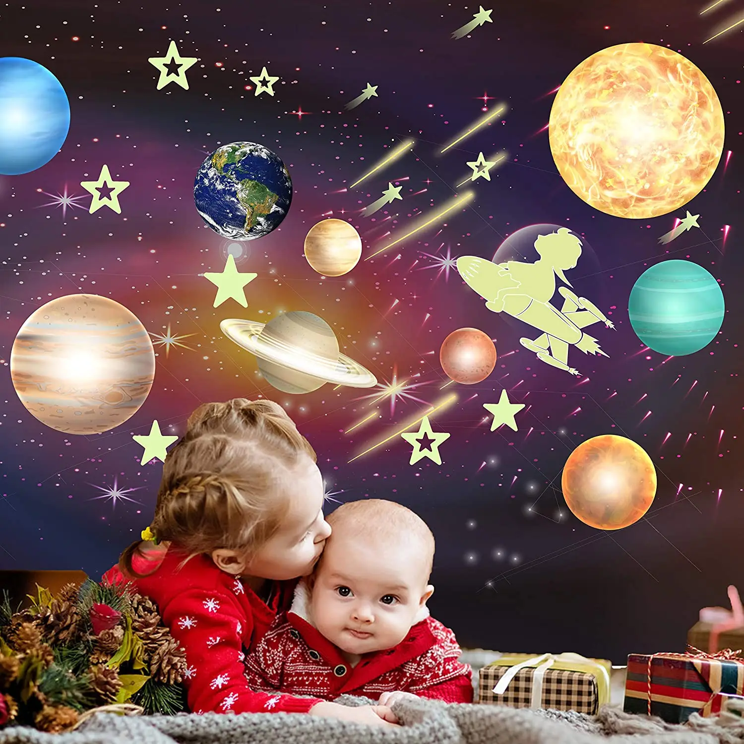Светится в темноте звезды и планеты яркие наклейки на стены с солнечной