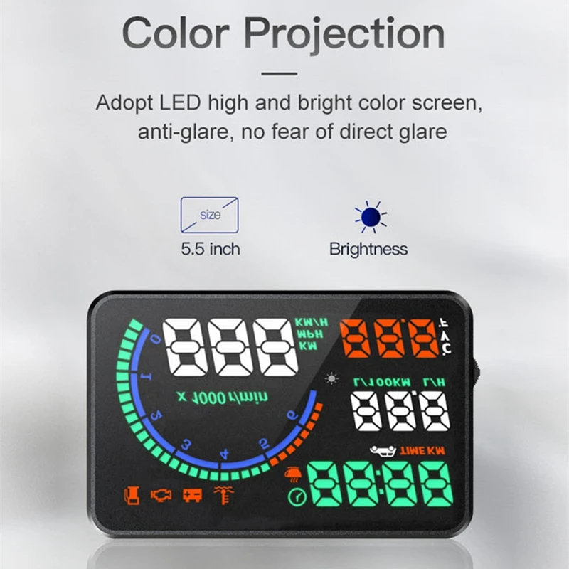

L8 HUD Head Up Display OBD 5.5 Inch Sn MPH/KM Vehicles Speed Warning System