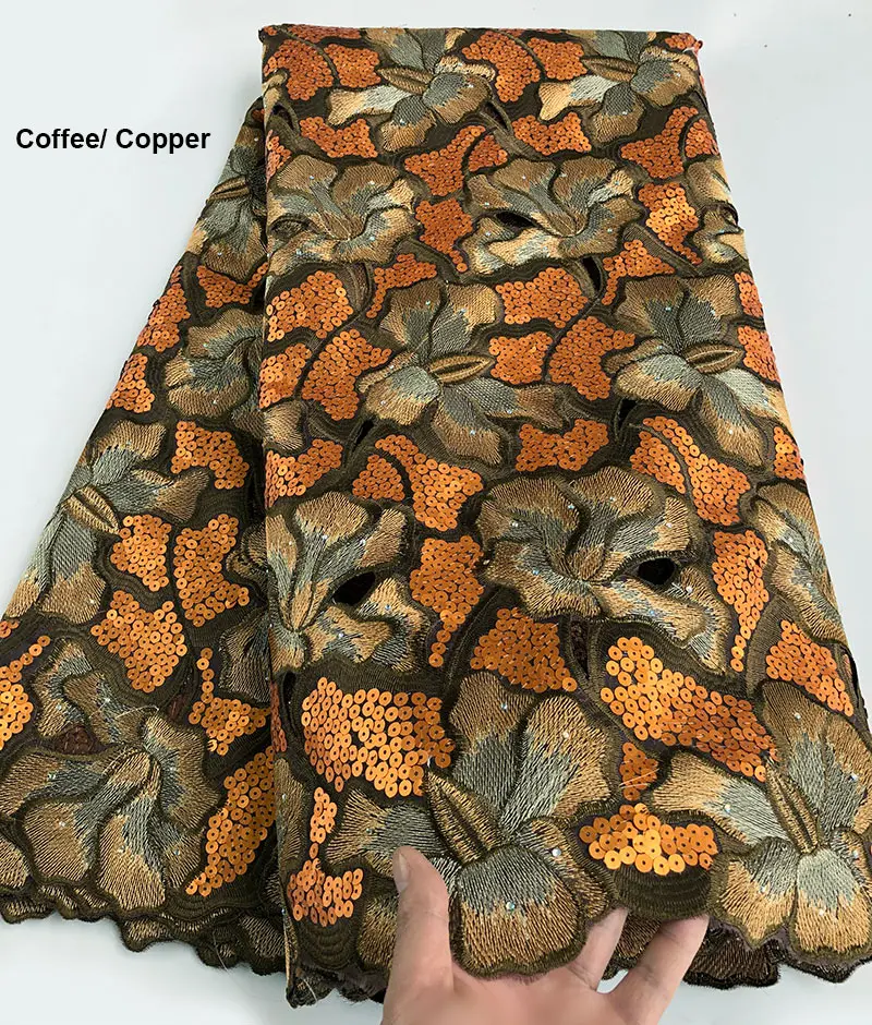 Красивая кофейная большая африканская кружевная ткань из органзы ручной работы