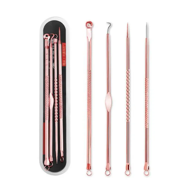 

4pcs/set Dual Heads Acne Needle Blackhead Blemish Squeeze Pimple Extractor Remover Spot Cleaner Beauty Skin Care Tool Kit