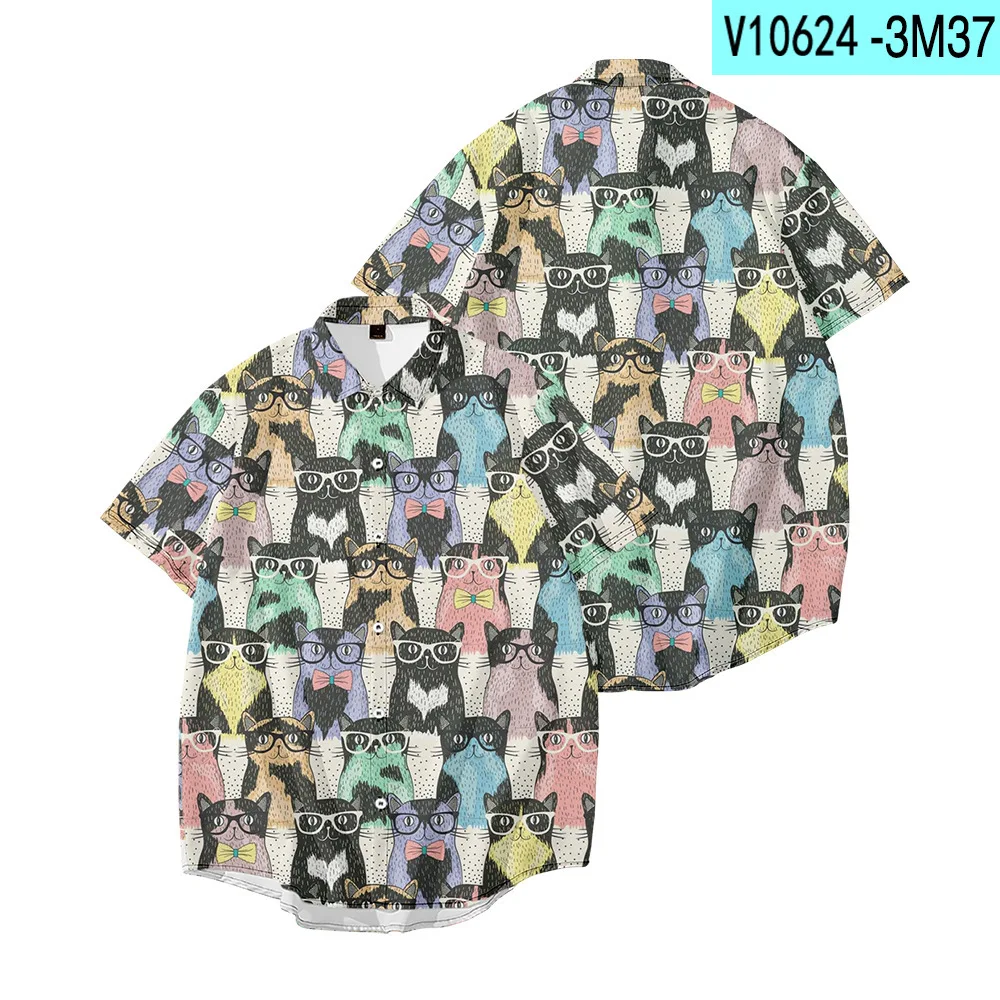 

Men's Hawaiian Summer Print Beach Short Sleeve Shirt Casual Loose Holiday Turn-down-collar Shirts Tops