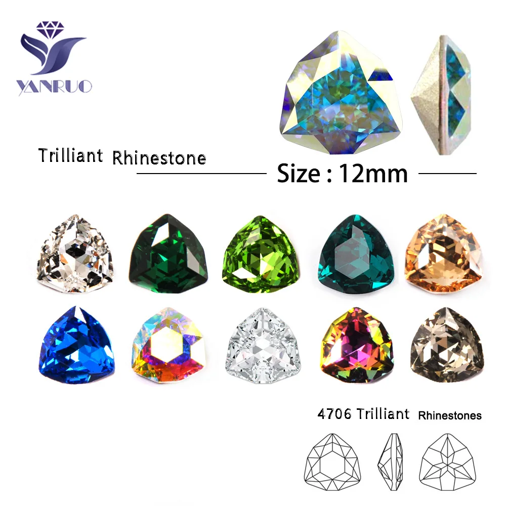 

YANRUO 4706 Trilliant 12mm Pointtback Crystal Colorful Rhinestones Diamond Gems 3D Glitter Beautiful Nail Art Decorations