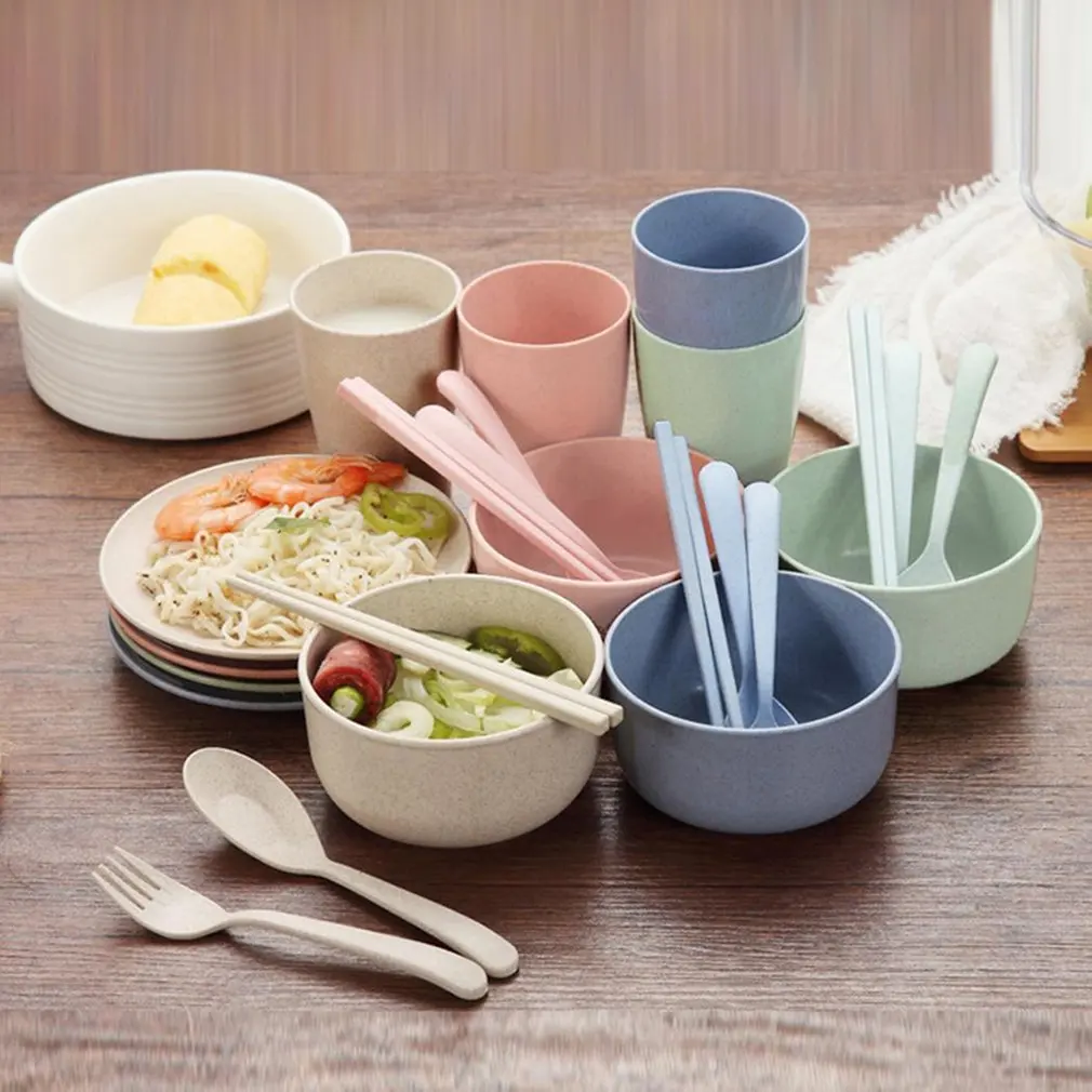 Разлагаемый набор столовых приборов из пшеничной соломы миска для лапши
