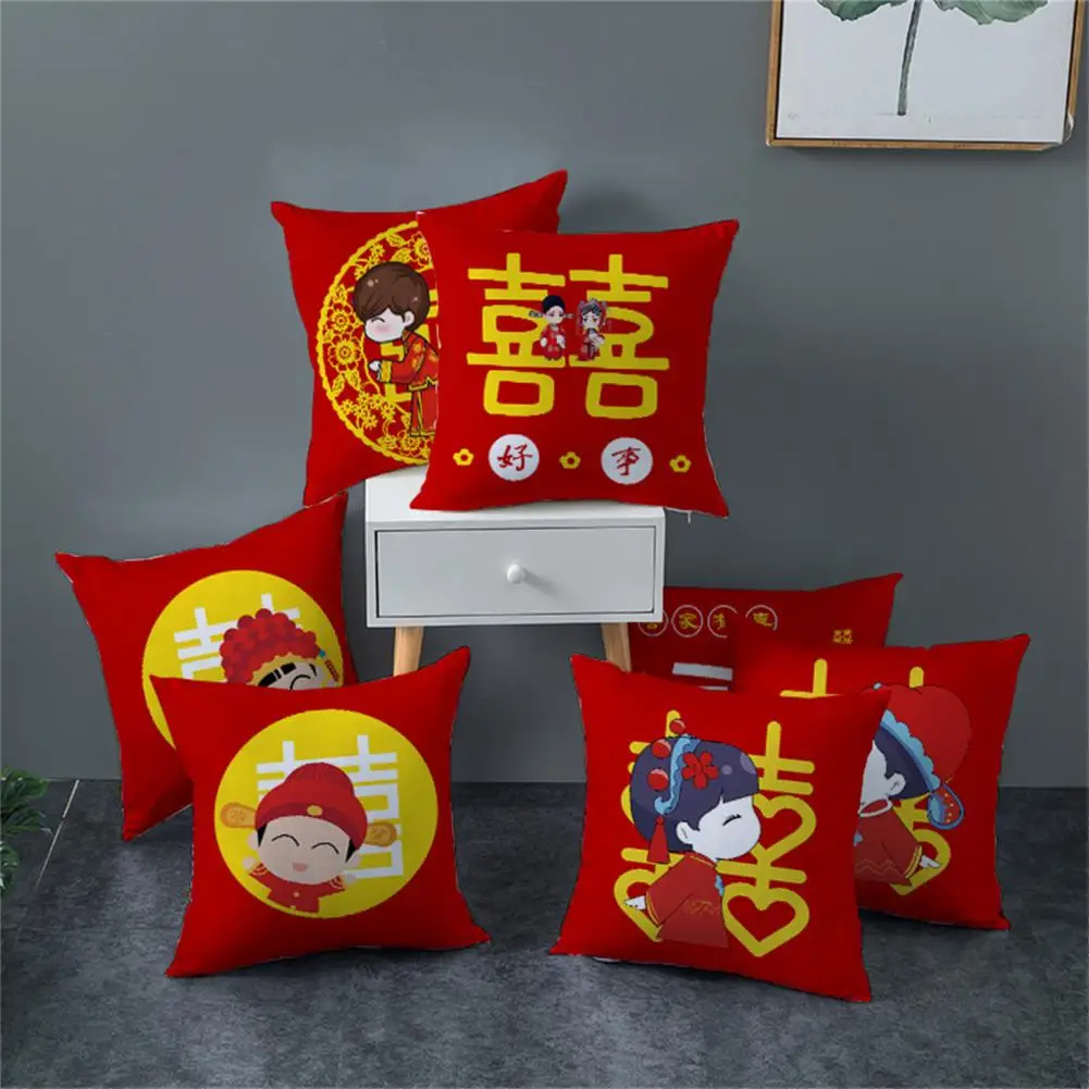 

Pillow Slipcover Washable Red Oriental Happiness Themed Throw Pillow Cover Cushion Throw Pillowcase