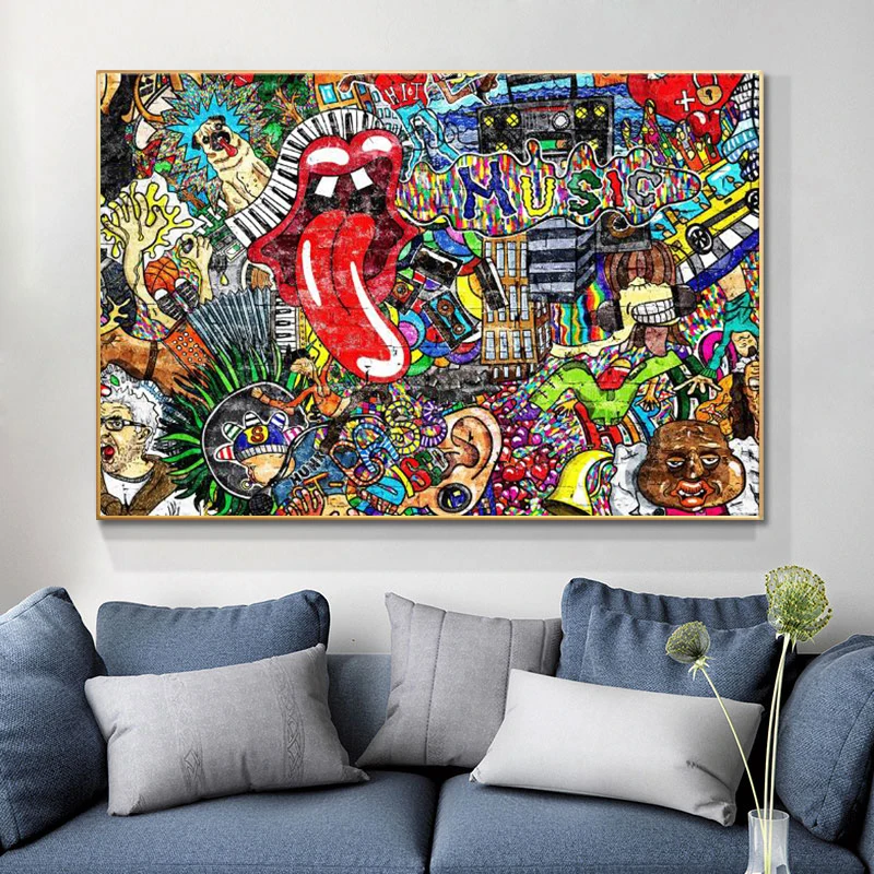 

Music Graffiti Wall Art Paintings Print on Abstract Canvas Art Posters and Prints Modern Street Art Wall Pictures Home Decor