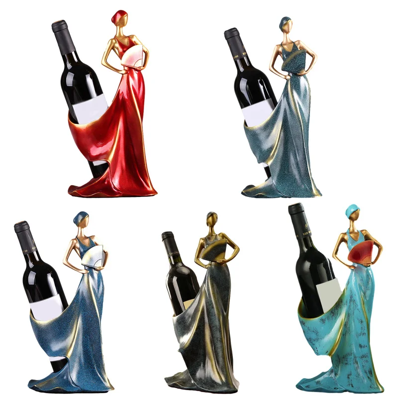 

Creative Home Decorative Figurines Ornaments Modern Minimalist Blue Take Fan Beauty Wine Rack Decoration Creative Wedding Craft