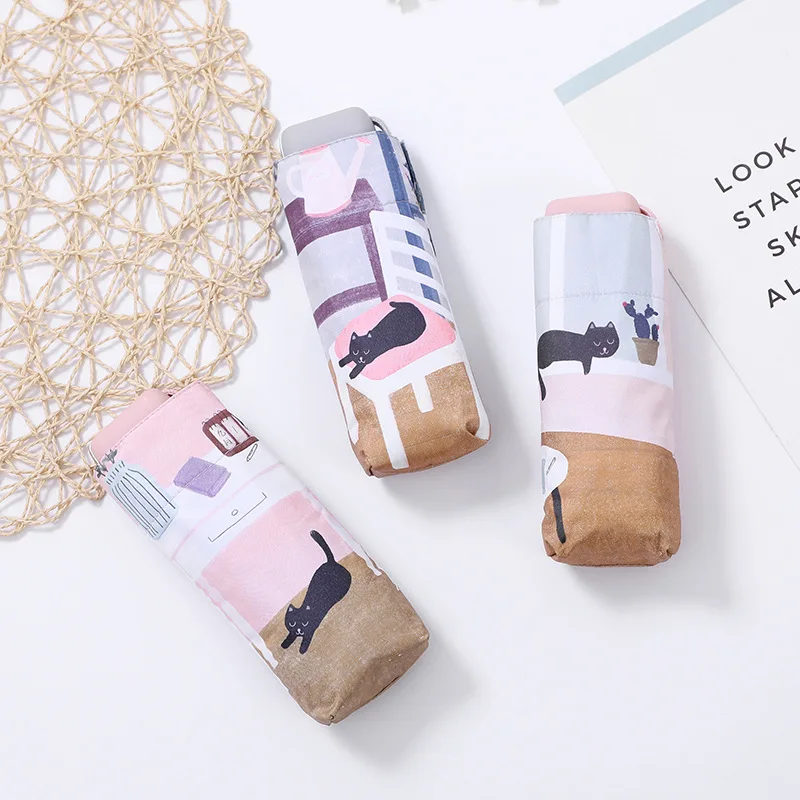 Мультяшное животное кошка милая девушка женский зонтик карманный мини складной