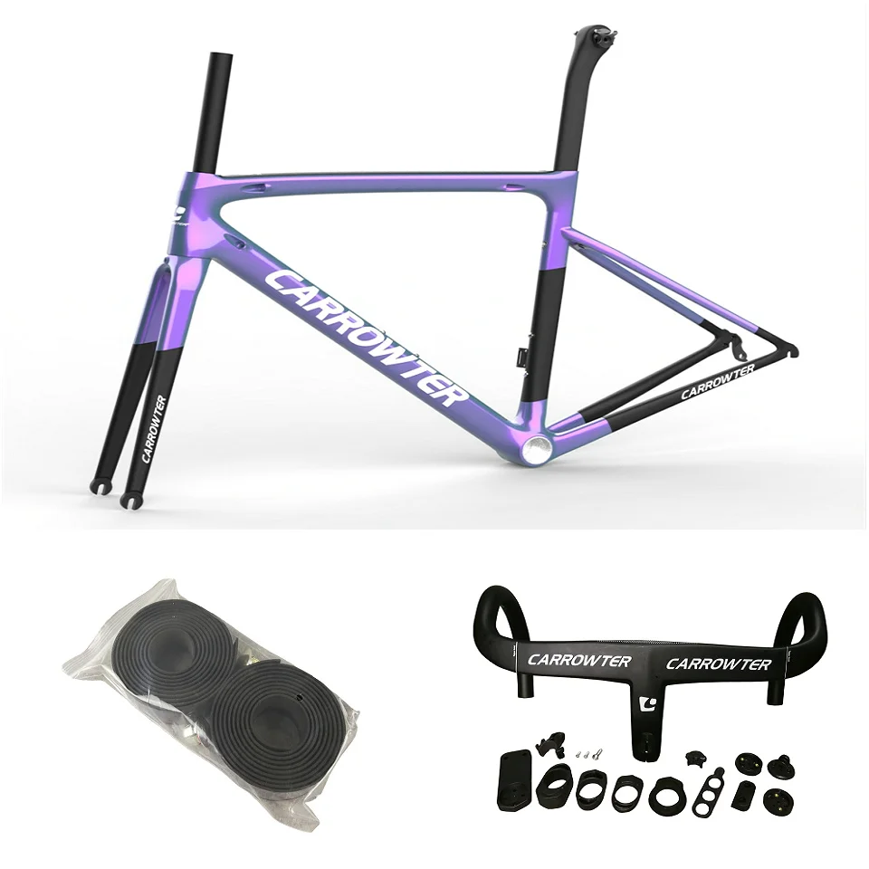 

Purple Chameleon T1000 UD CARROWTER Carbon Road Frames Bike 44-58cm Bicycle Frameset with Intergrated Handlebar Ship XDB DPD UPS