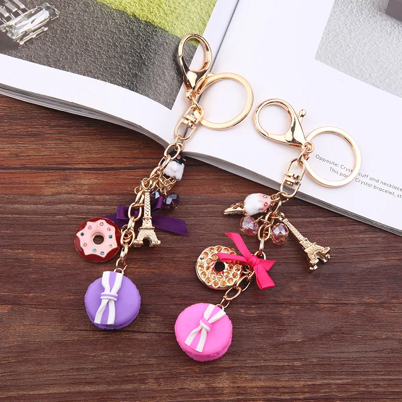 Брелок для ключей модная подвеска в виде десерта с изображением макарона и башни