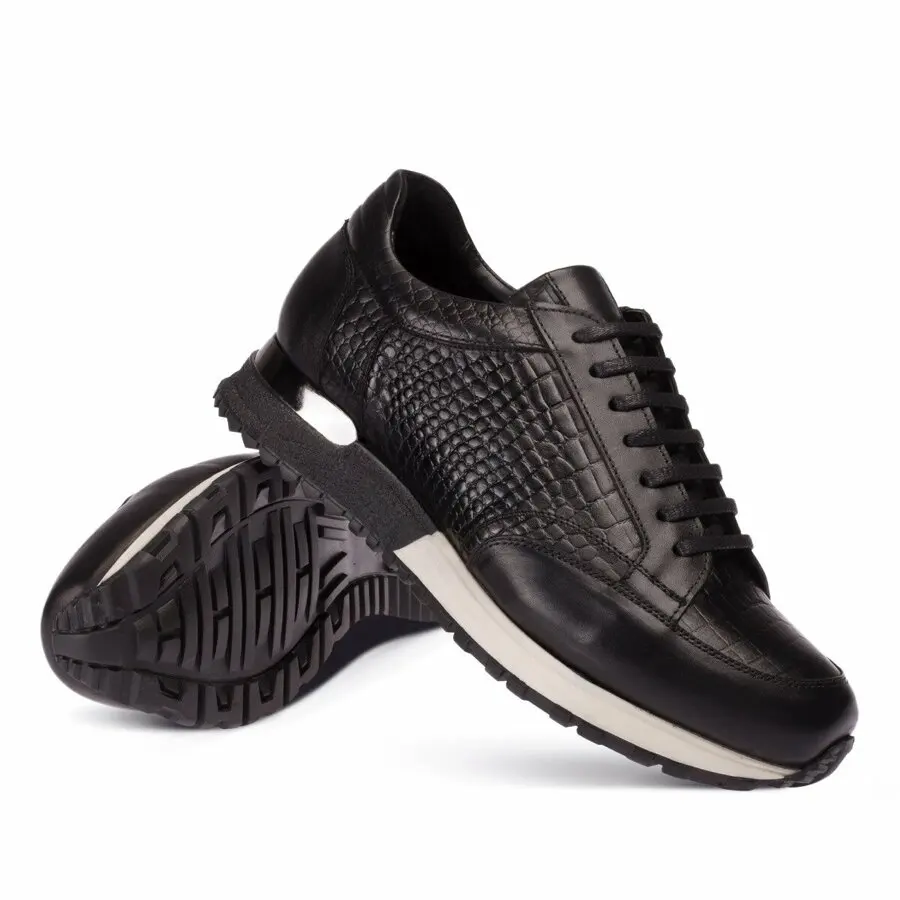 

Sneakers Men Deery, Genuine Leather Black Sport Men Shoes