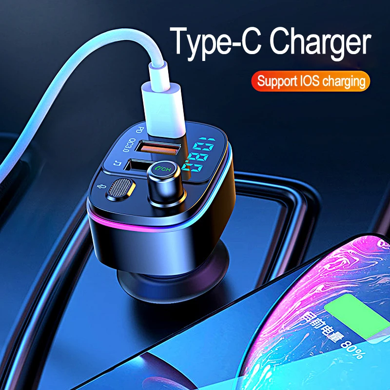 jinserta car bluetooth5 0 fm transmitter type c and qc3 0 dual usb charger 7 color atmosphere light mp3 player lossless music free global shipping