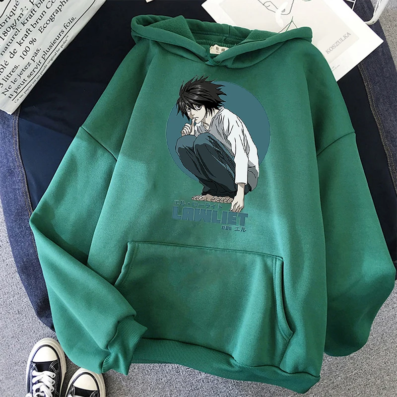 

Death Note hoodie Lrw Lawliet anime print unisex student cool sweatshirt Warm Harajuku Street Oversize Korean Couple Hoodies