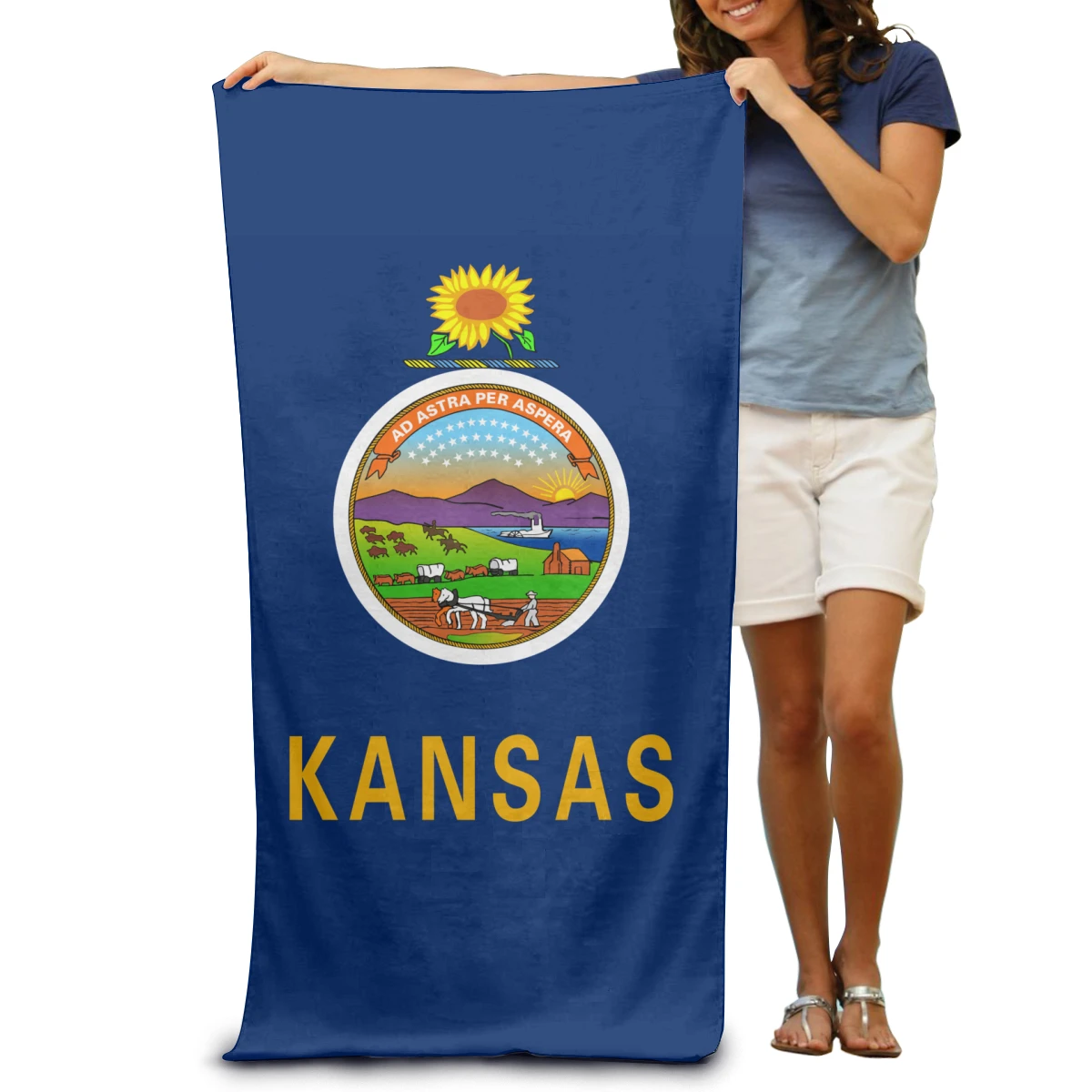 

Kansas State Flag Microfiber Quick Dry Travel Bath Beach Camping Gym Yoga Swimming Fabric Adult Towels Fitness