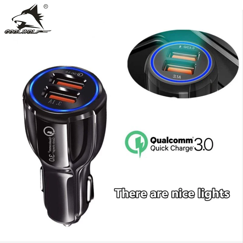 COOLWOLF 18 Вт QC3.0 автомобильное зарядное устройство с двумя портами USB для быстрой