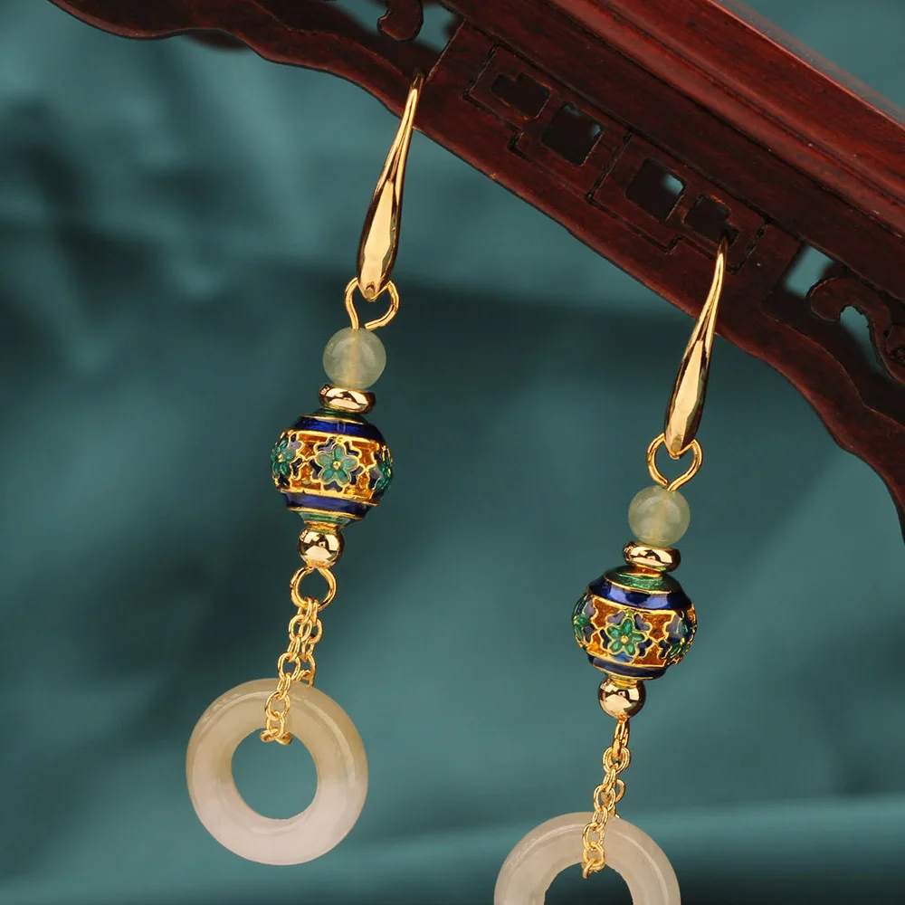 Модные Винтажные висячие серьги из перегородчатой авантюрина с изящными