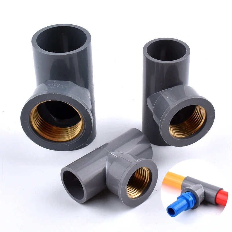 

1/2~1 Inch To 20~32mm Copper Female Thread PVC Tee 3 Ways Connector Fittings Irrigation System Water Supply Aquarium joints