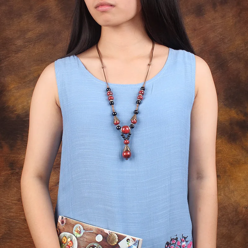 Женское Ожерелье этническая подвеска ручной работы керамическая цепочка в стиле