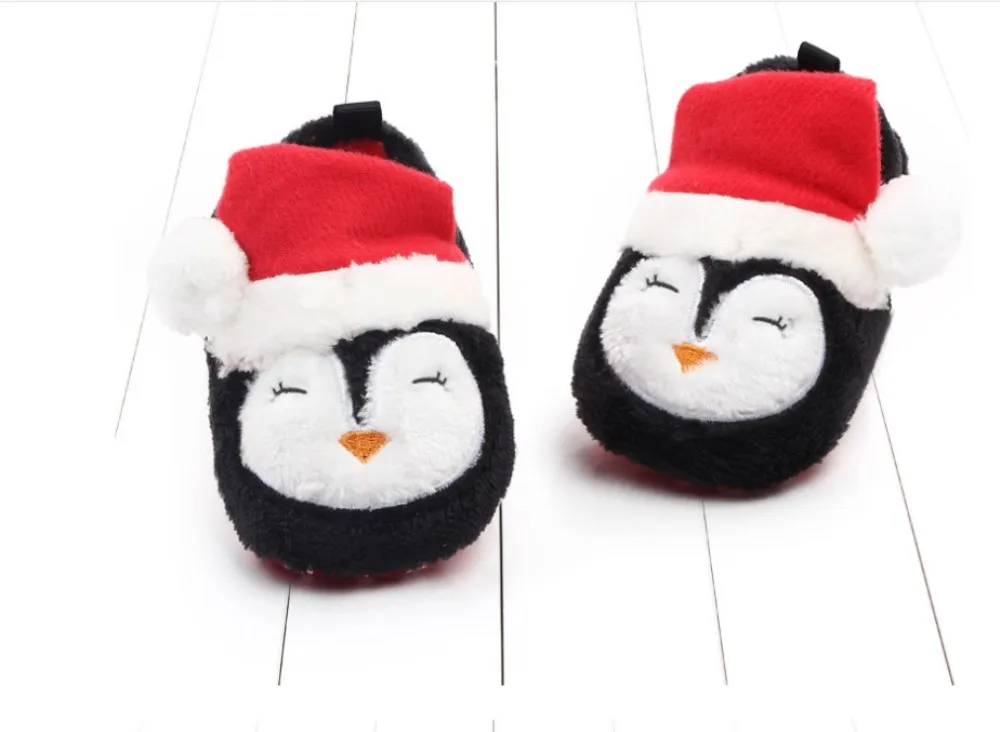 Christmas penguins Merry Christmas; теплый для новорожденного; бархатные Детские ботиночки; зимняя мягкая нескользящая обувь на нескользящей подошве - Цвет: Christmas penguins
