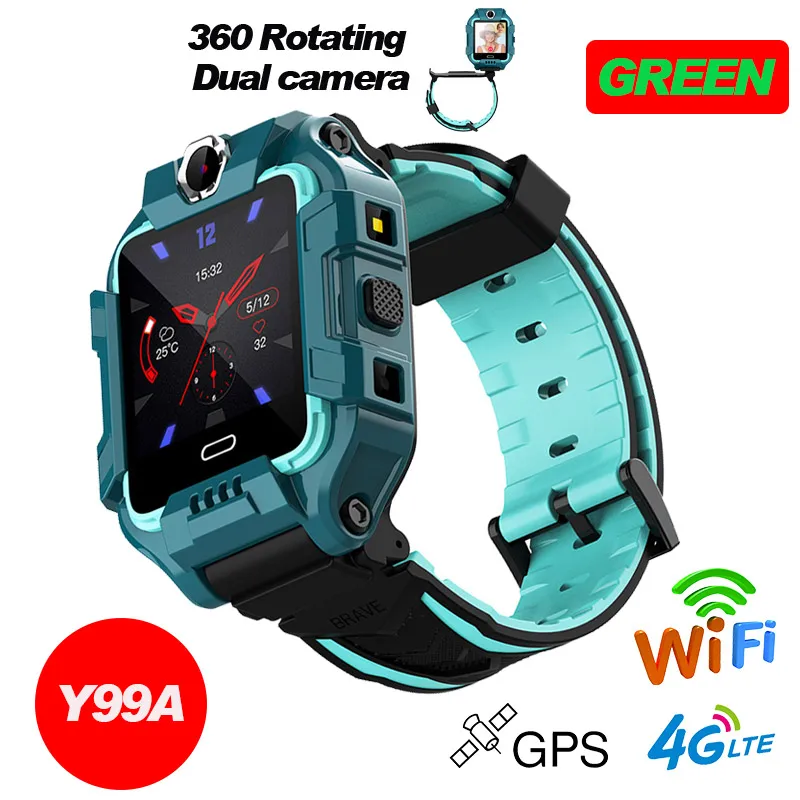 Y99A Green 696 Детские 4G LTE умные часы gps+ WiFi+ LBS расположение SIM Двойная камера вращение на 360 градусов умные часы телефон часы ремешок - Цвет: Y99A Green