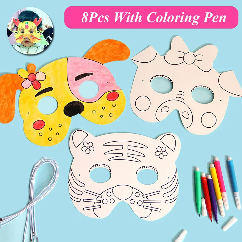 

8Pcs Cartoon Animal Painting Mask DIY Color Kindergarten Graffiti Art Crafts Toys Creative Drawing Toys for Children Kids