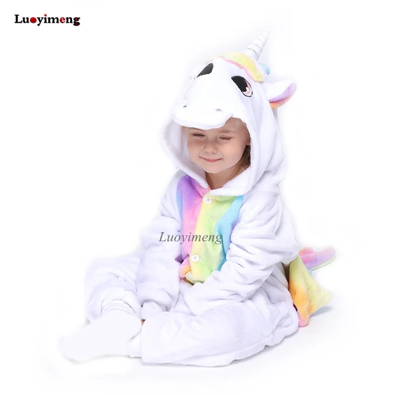 rain-bow unicorn Зимняя Фланелевая Пижама для мальчиков и девочек пижама детская одежда для сна кигуруми с единорогом Пижама с пандой и единорогом Детская Пижама - Цвет: rain-bow unicorn