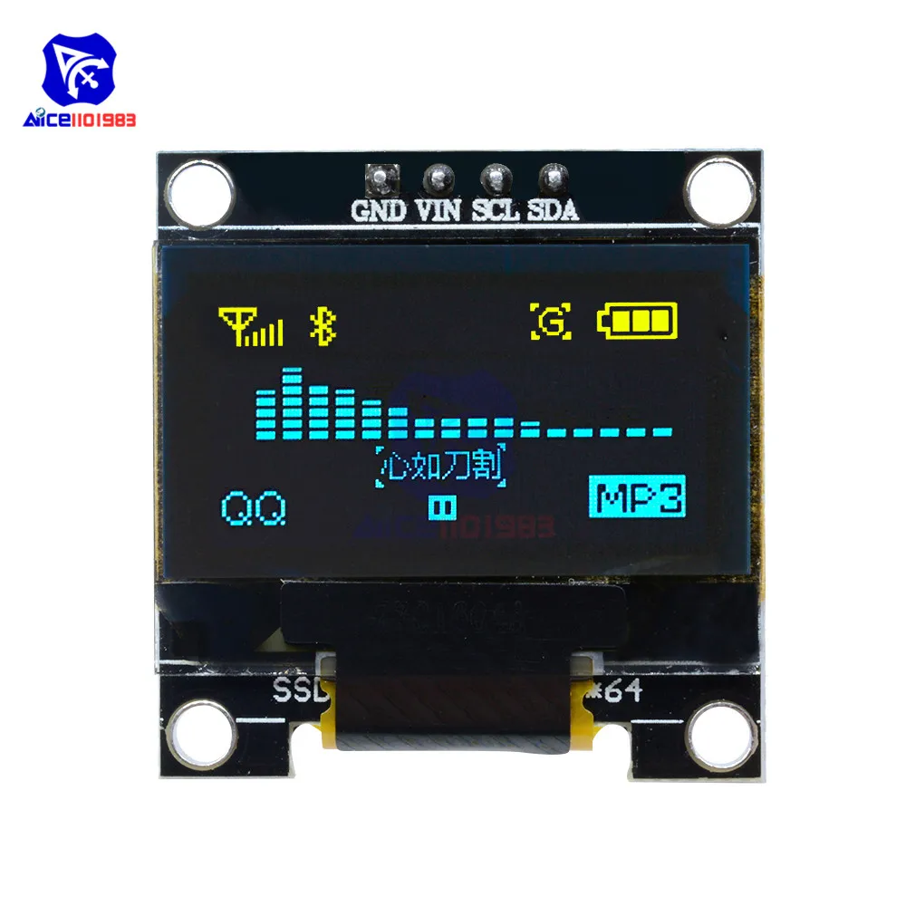 Diymore 0,9" 12864 128*64 желтый и синий OLED ЖК-дисплей SSD1306 IEC IIC Серийный модуль с контактом для Arduino STM32