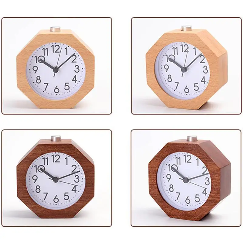 

Wooden Analog Alarm Clock Non Ticking Clock with Snooze Button Night Light Gentle Wake Daily Alarms for Child Room