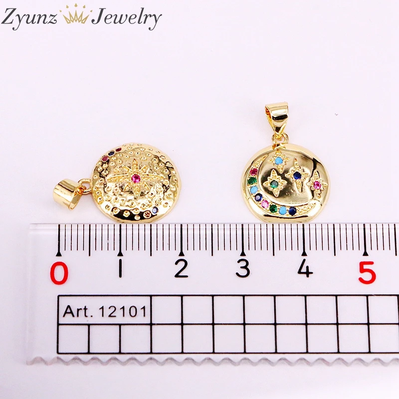 

12PCS, Gold Filled CZ Micro Pave Multi Crystal Fashion Colorful Zirconia Round Pendant Charm Necklaces