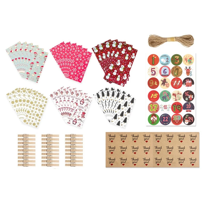 

24 Set Christmas Advent Calendar Bags 24 Days DIY Countdown Calendar Christmas Bags Xmas Cookie Bags Candy Gift Bags
