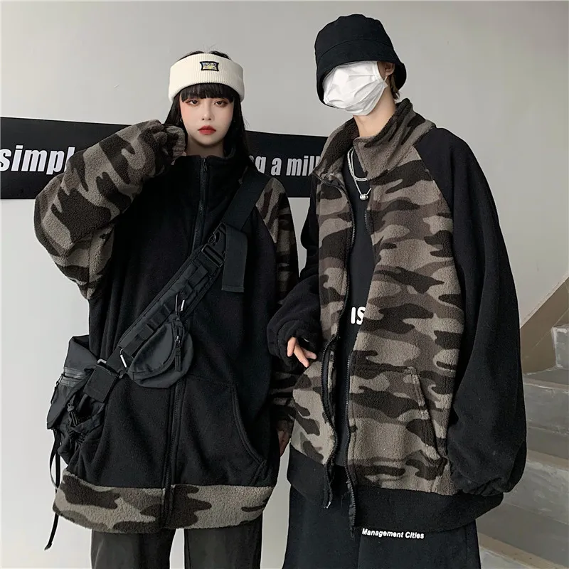 

Autumn And Winter Loose Leopard Print Lambskin Harajuku Style Jacket Wool Camouflage Jacket пуховикженский2020зима