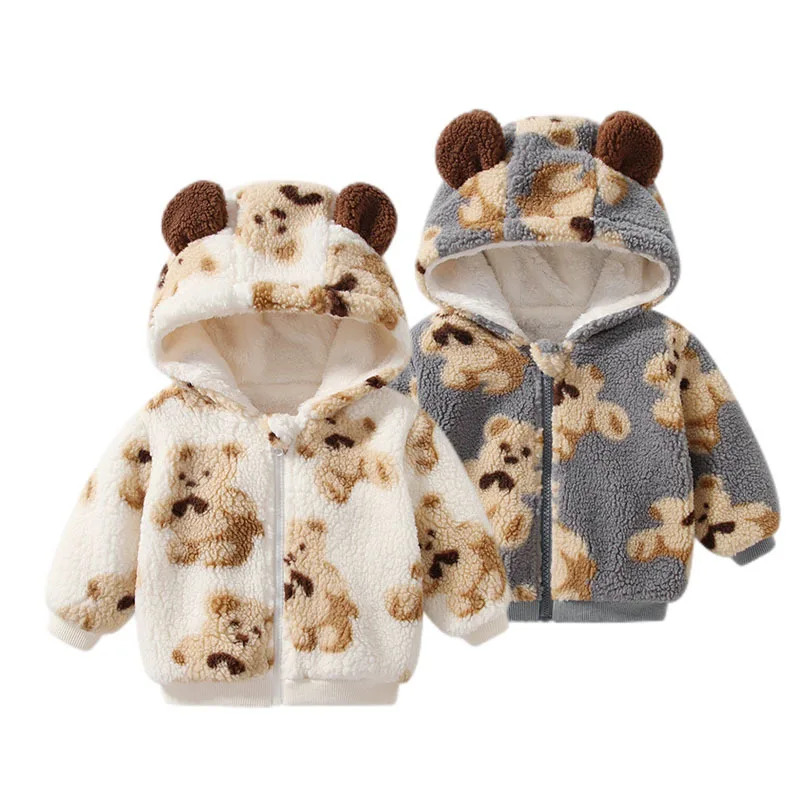 

Winter Baby Boys Girls Fleece Jackets with Hood Long Sleeves Newborn Infant Autumn Coats Casual Outerwear Children Clothes 0-18m