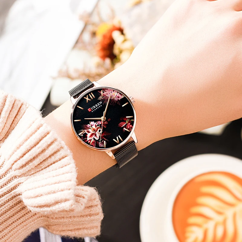 

Women Watches CURREN Fashion Floral Pattern Quartz Watch Ladies Casual Waterproof Stainless Steel Wrist Watch Relogio Feminino