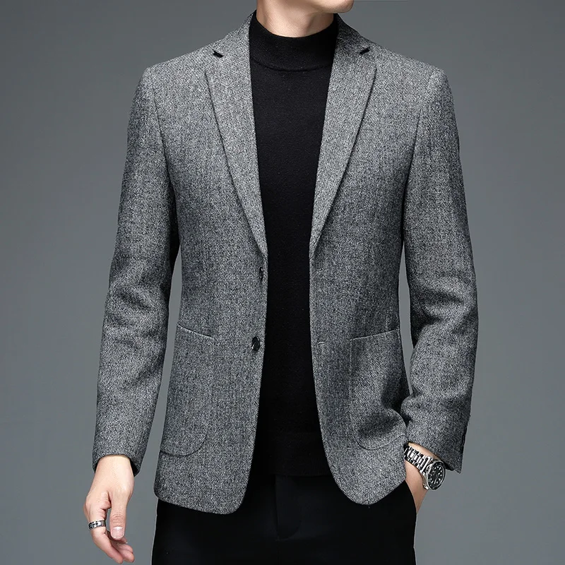 

2021 Autumn Winter Solid Color Men's Blazers British Style Business Casual Suit Jackets Slim Fit Social Party Tuxedo Dress Coats