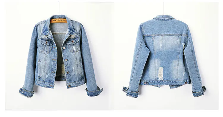 

Denim jacket women's short slim Korean version of the new slim student long-sleeved denim jacket with holes in large size