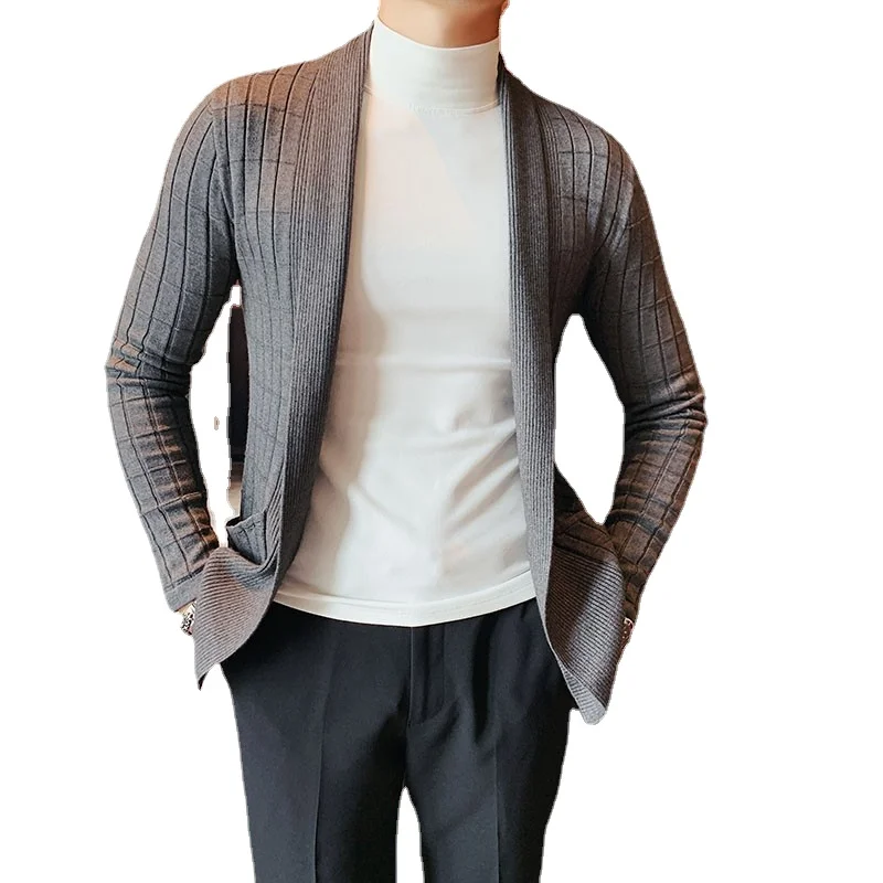 Мужской кардиган в клетку черный/серый однотонный Повседневный свитер