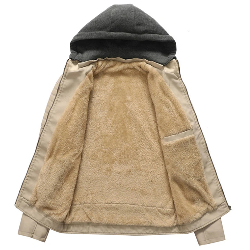 Мужская куртка из искусственной кожи с флисовой подкладкой осенне-зимняя