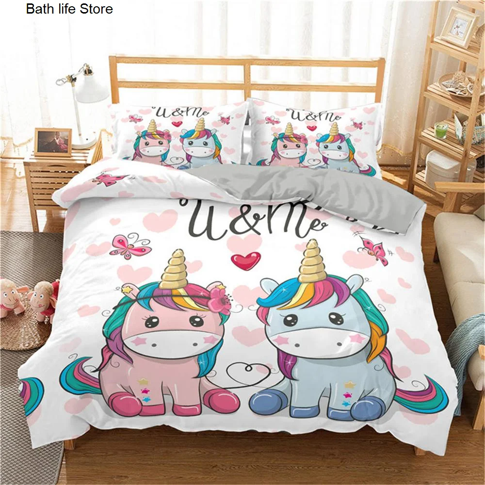 Комплект постельного белья с милым мультяшным единорогом и 3D принтом прекрасные