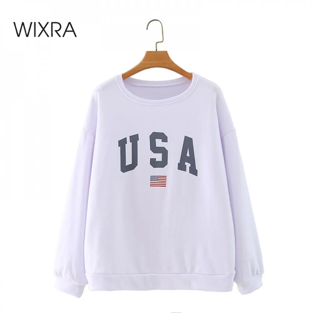 

Wixra Womens Round Neck Sweatshirts Long Sleeve Femme Letter Print Casual Streetwear Hoodies Female Coat